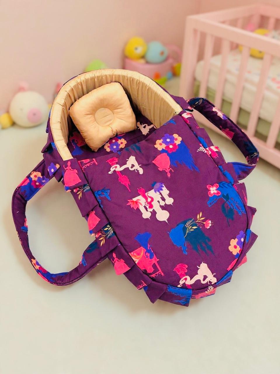 Printed Cotton Baby  Basket with Head Pillow-Purple Castle