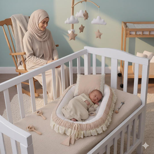 Luxury Baby Nest with Pillow- Beige & Off White