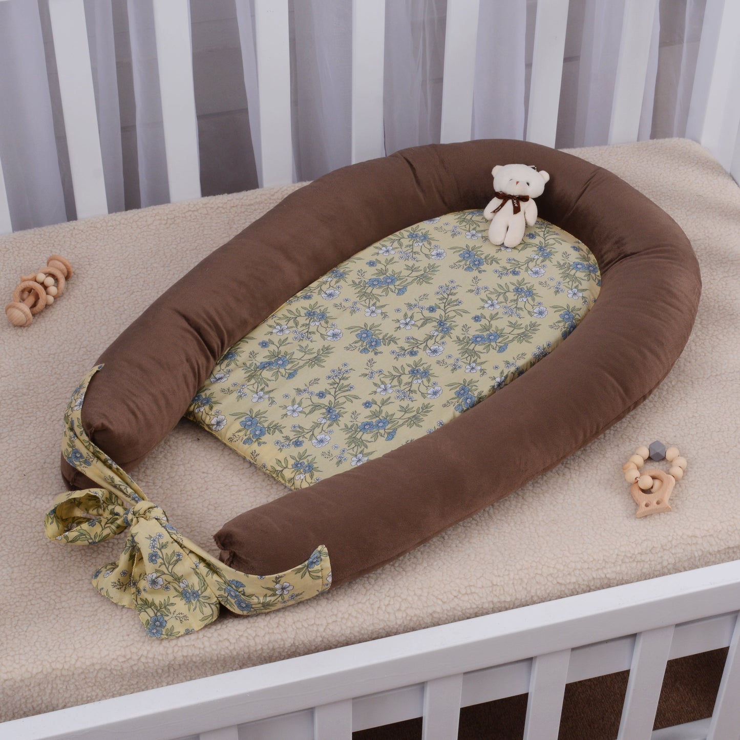 Velvet and Cotton Baby Nest- Brown Floral