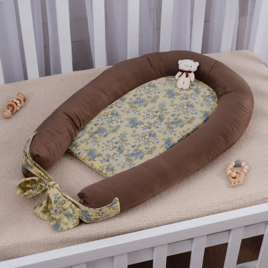 Velvet and Cotton Baby Nest- Brown Floral