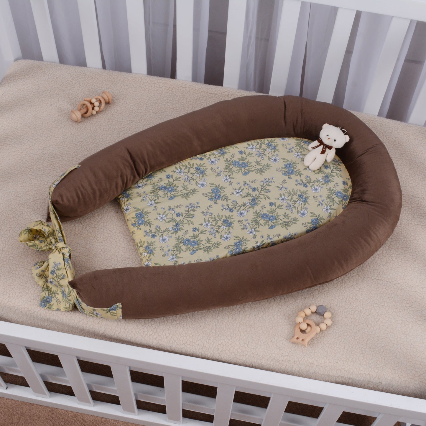Velvet and Cotton Baby Nest- Brown Floral