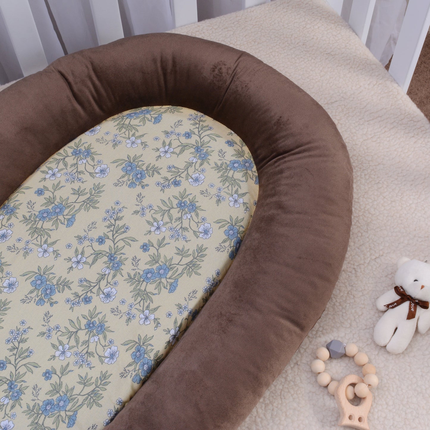 Velvet and Cotton Baby Nest- Brown Floral