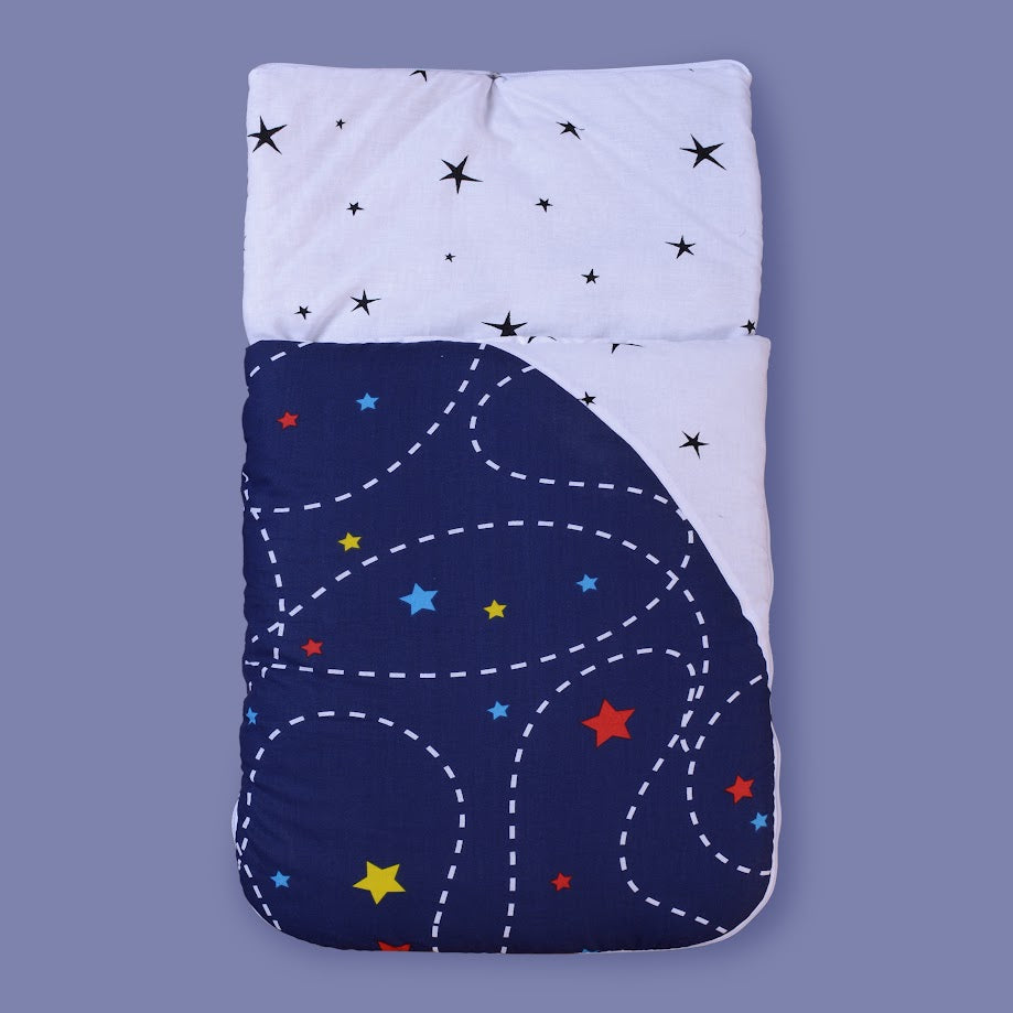 Cotton Printed Baby Carry Nest with Pillows-Blue