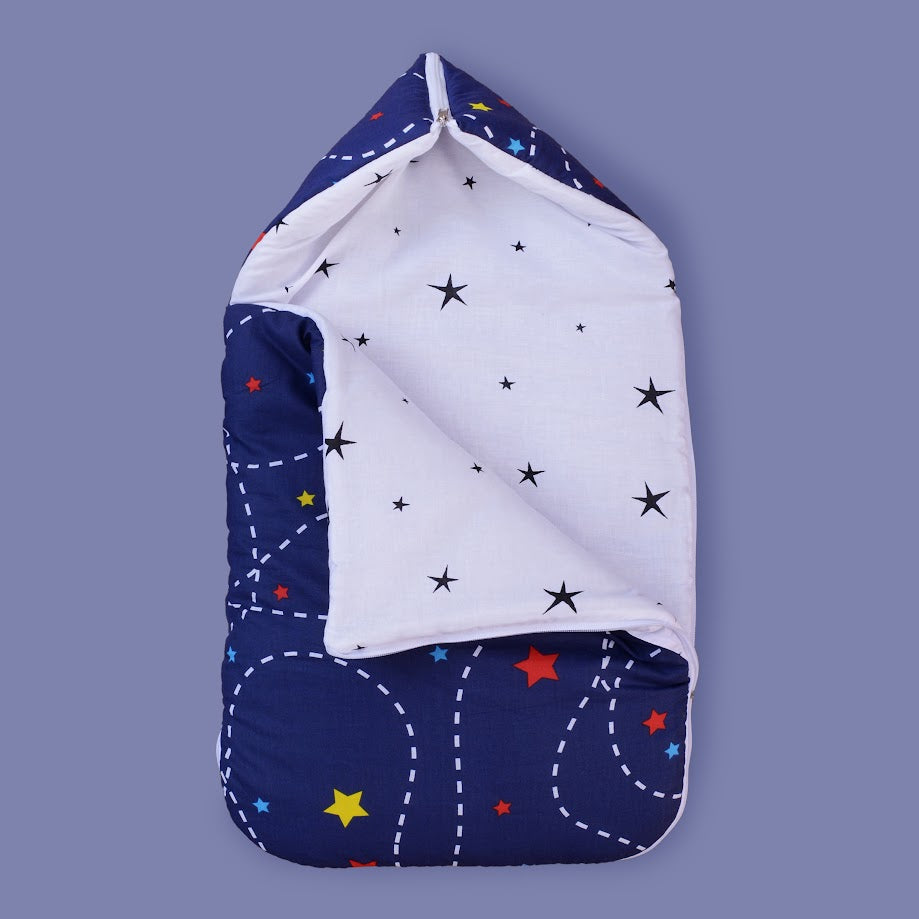 Cotton Printed Baby Carry Nest with Pillows-Blue