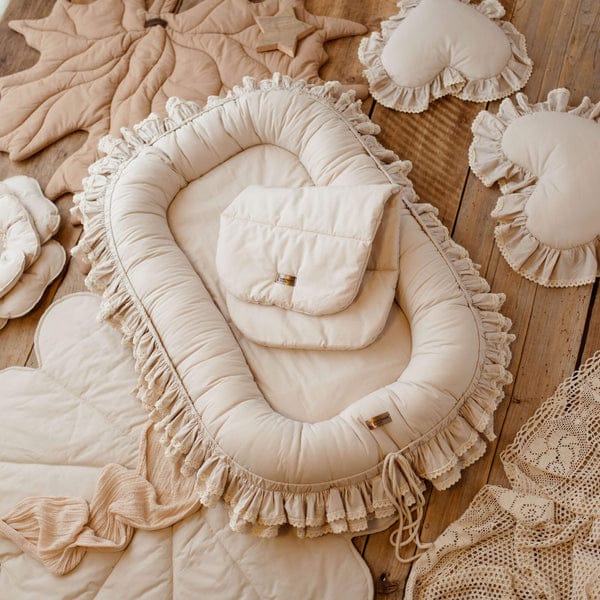 Luxury Cotton Double Frilly Baby Nest-Beige