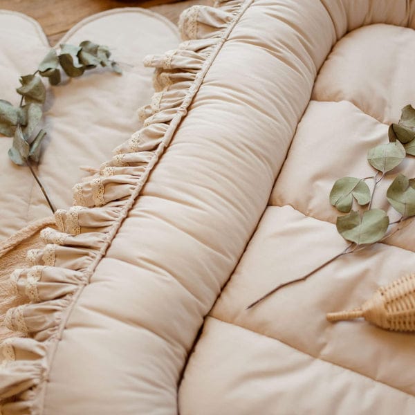 Luxury Cotton Double Frilly Baby Nest-Beige