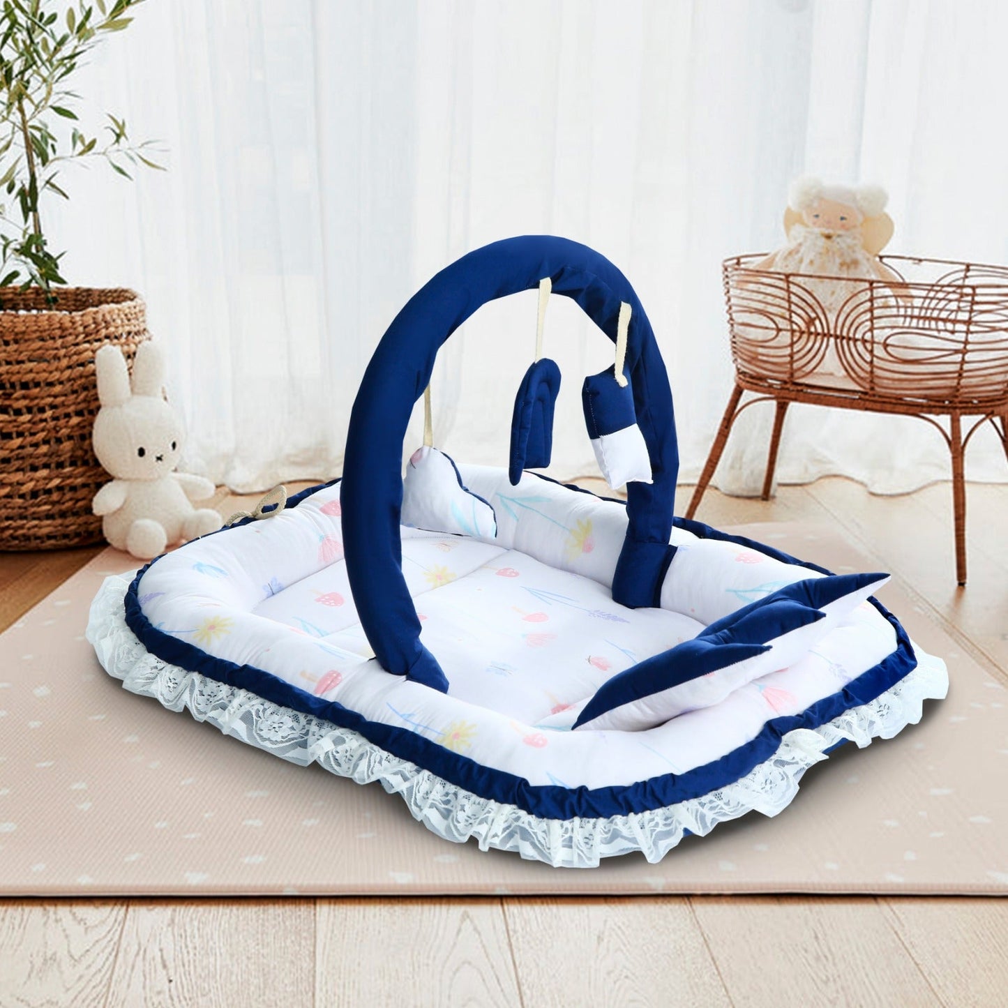 Cotton Baby Nest with Foldable Sleeping Bag- Blue