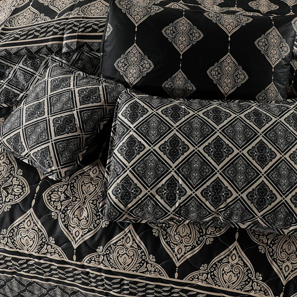 BLACK PALERMO COTTON COMFORTER SET-7PCS