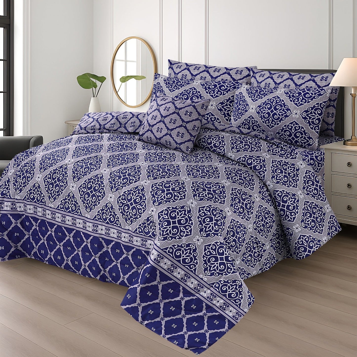 BLUE VERCASE ASH-1021  COTTON COMFORTER SET-7PCS