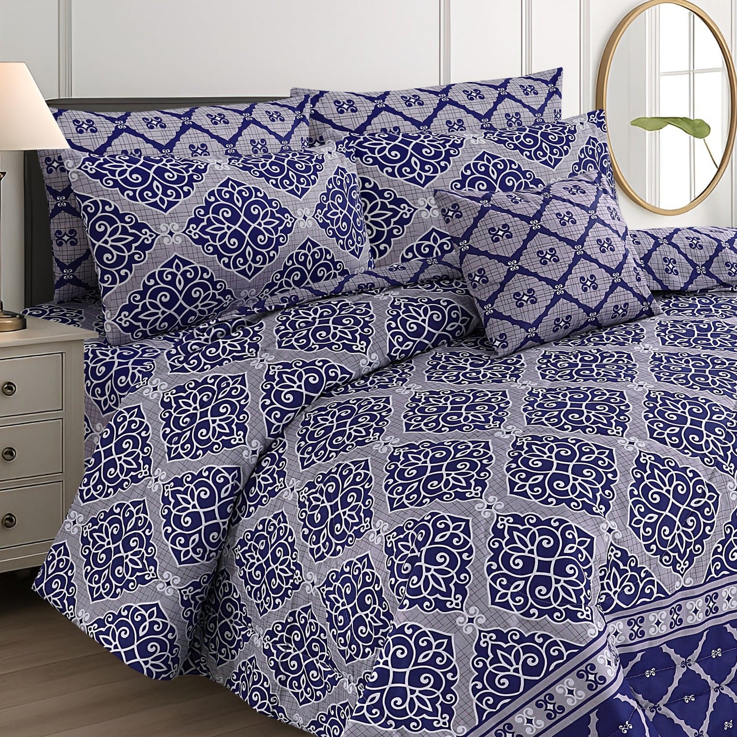 BLUE VERCASE ASH-1021  COTTON COMFORTER SET-7PCS
