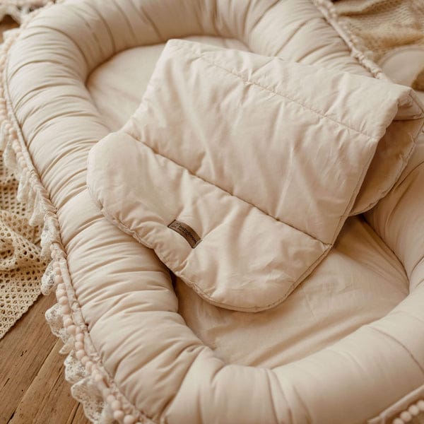 Luxury Cotton Baby Nest with pom poms-Beige