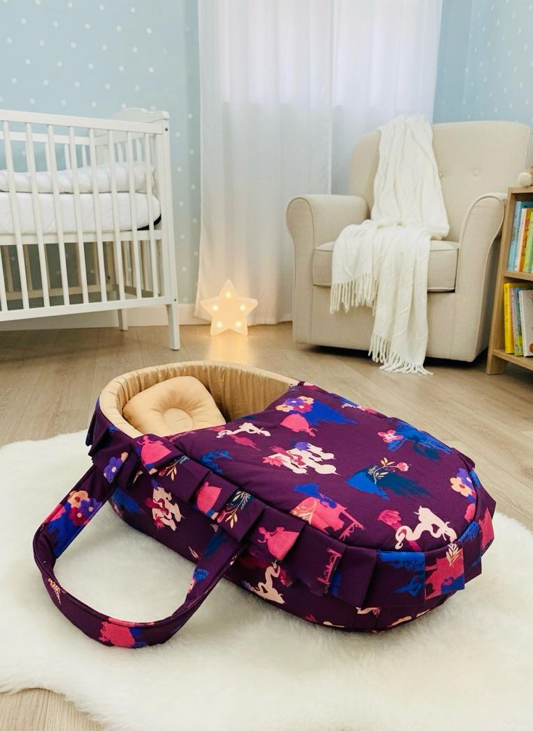 Printed Cotton Baby  Basket with Head Pillow-Purple Castle