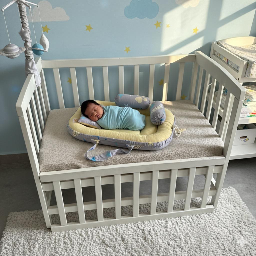 Printed Cotton  Baby Nest- 4 Pcs- Yellow Moon&Star