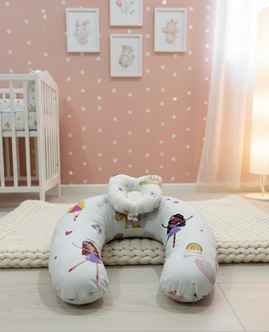 Printed Cotton Baby Nursing Pillow with Removable Cover & Head Pillow-Little Dolls