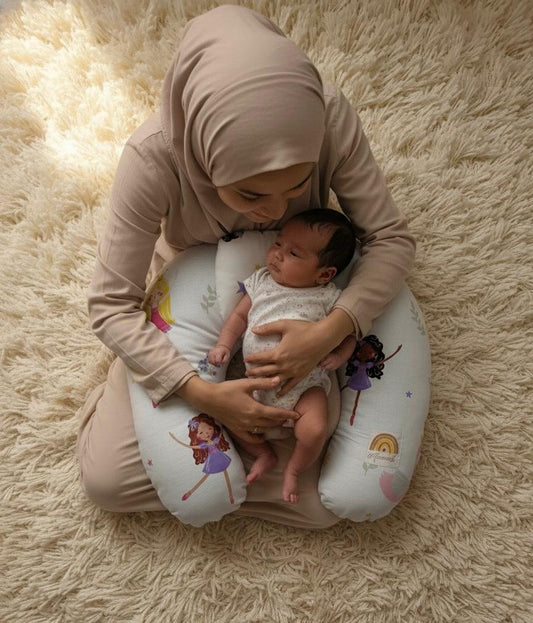 Printed Cotton Baby Nursing Pillow with Removable Cover & Head Pillow-Little Dolls