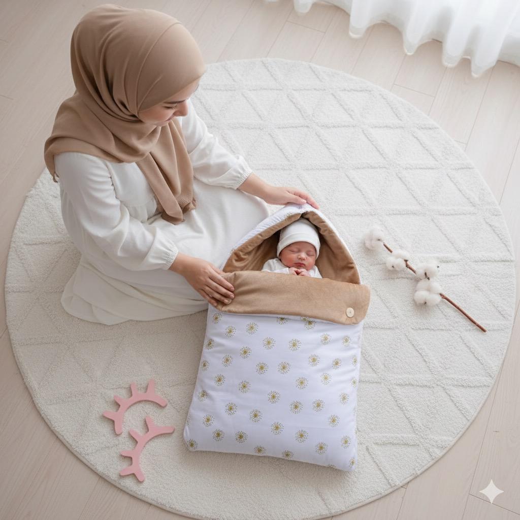 Velvet Hooded Baby Carry Nest-Floral Brown