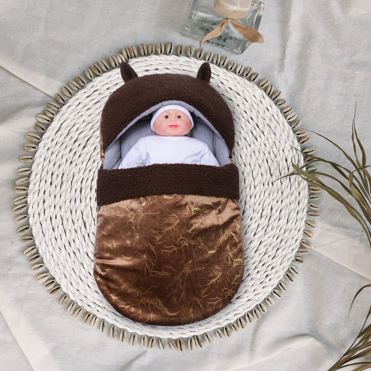 Texture velvet/Sherpa Baby Set, 7 pcs-Brown