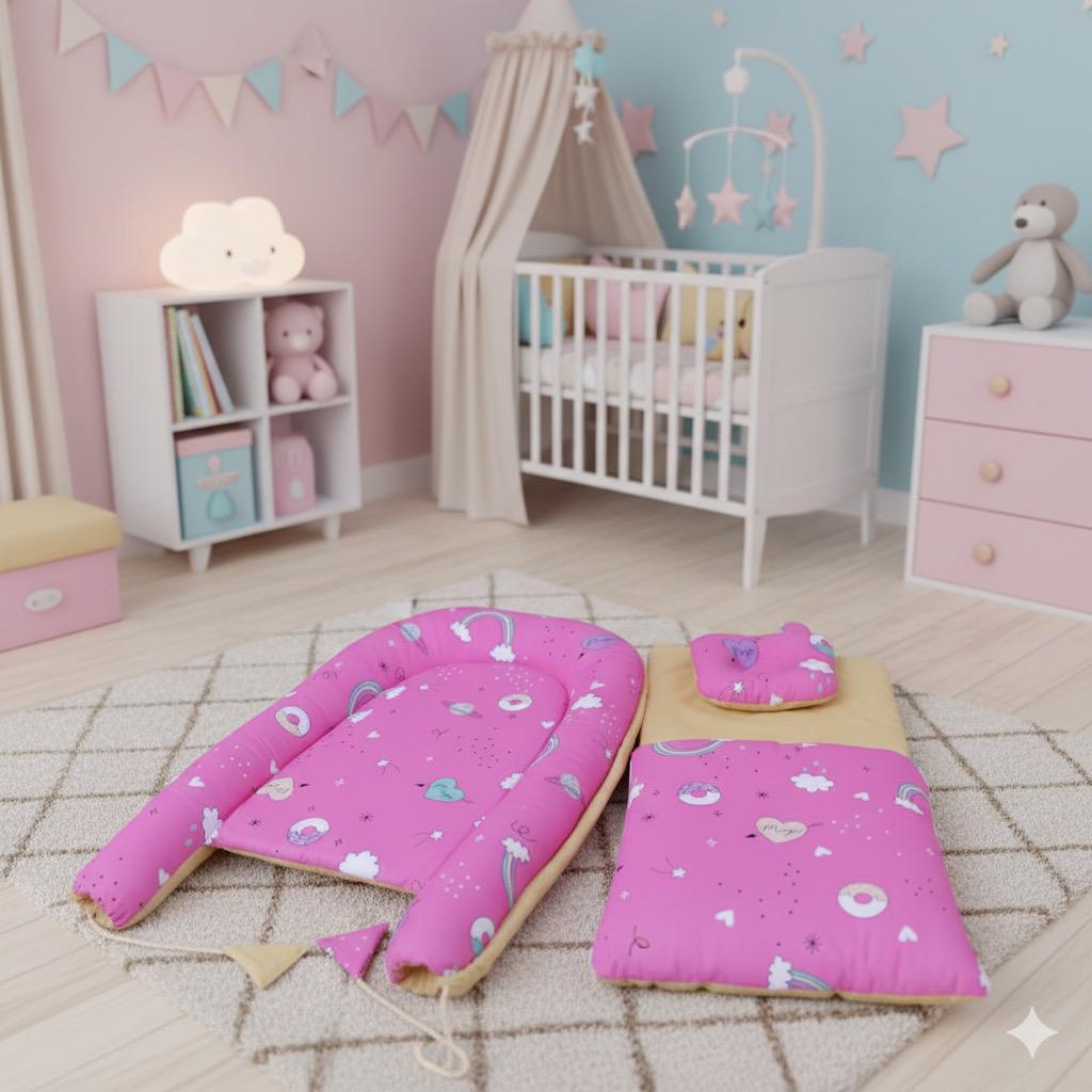 Cotton Baby Nest with Carry Nest- Pink Rainbow