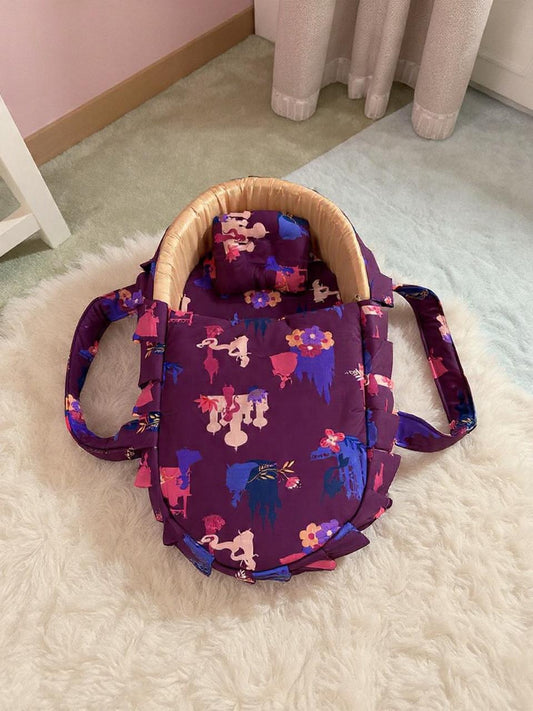 Printed Cotton Baby  Basket with Head Pillow-Purple Castle
