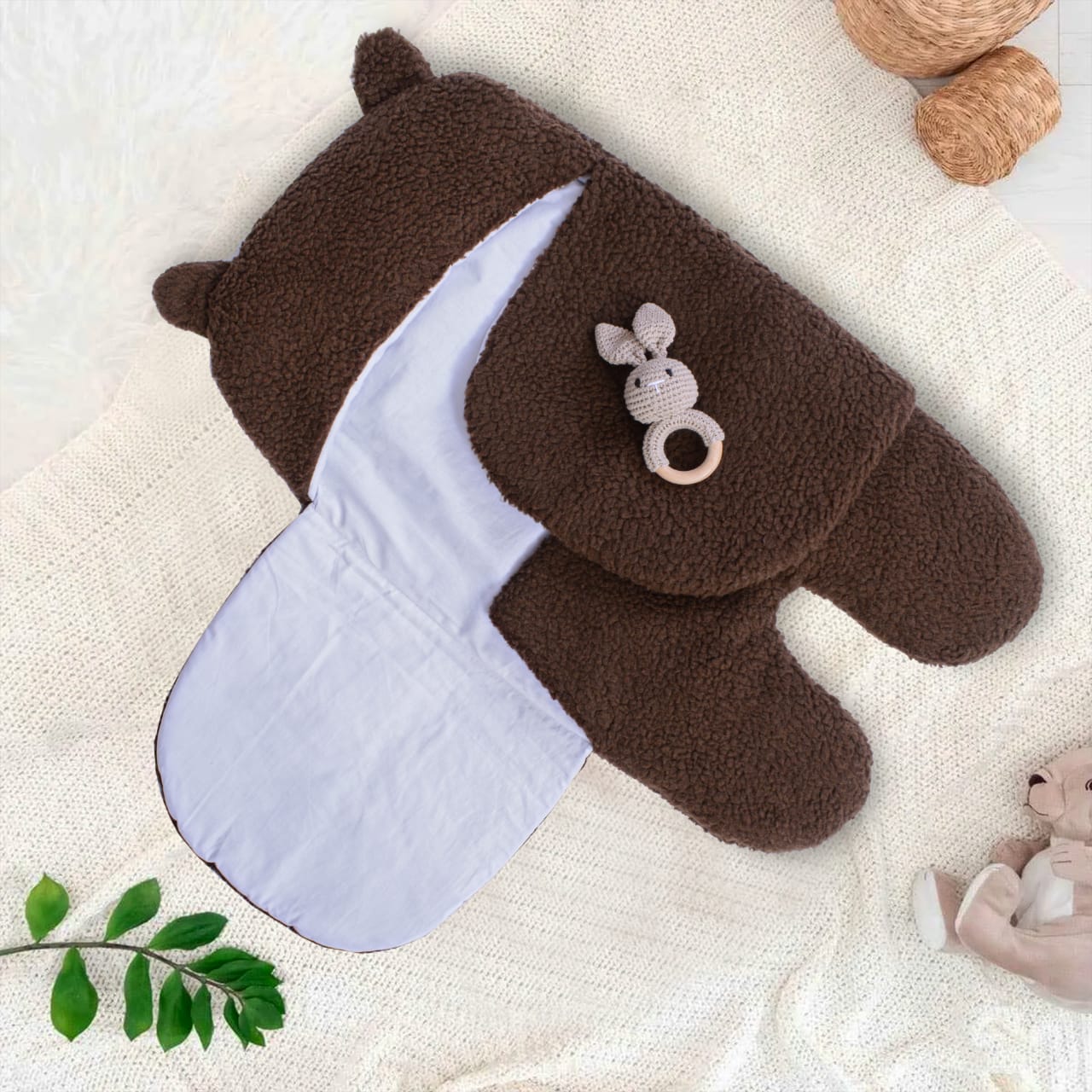 Winter Baby Swaddle Leggy/ Baby Blanket Wrap Quilted-Brown
