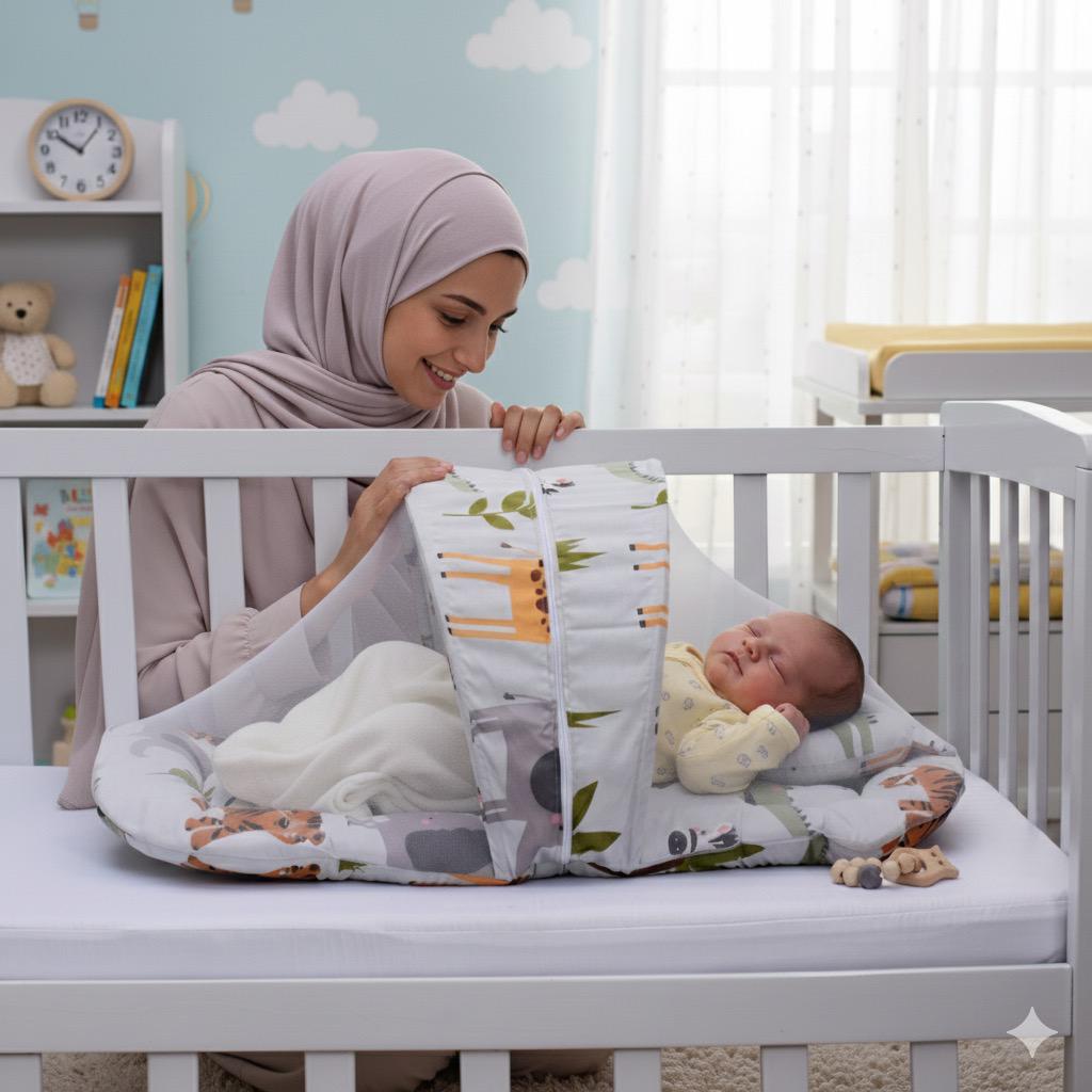 Printed Baby Mosquito Net with Pillow-Gray Jungle