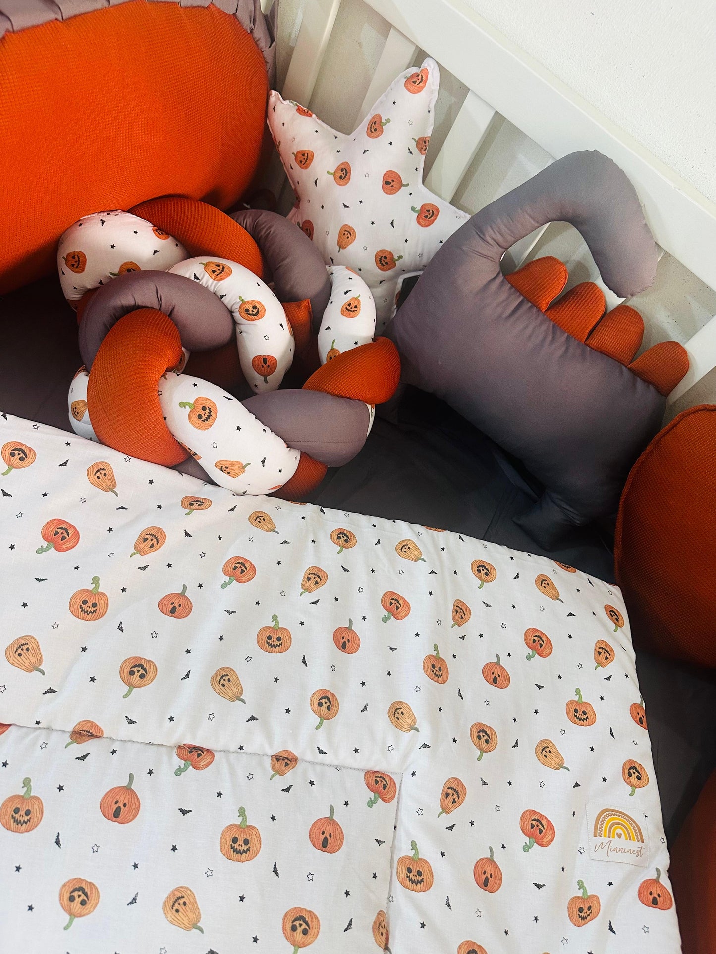 Printed Cotton Baby Cot Set-8 Pcs- Pumpkin Patch