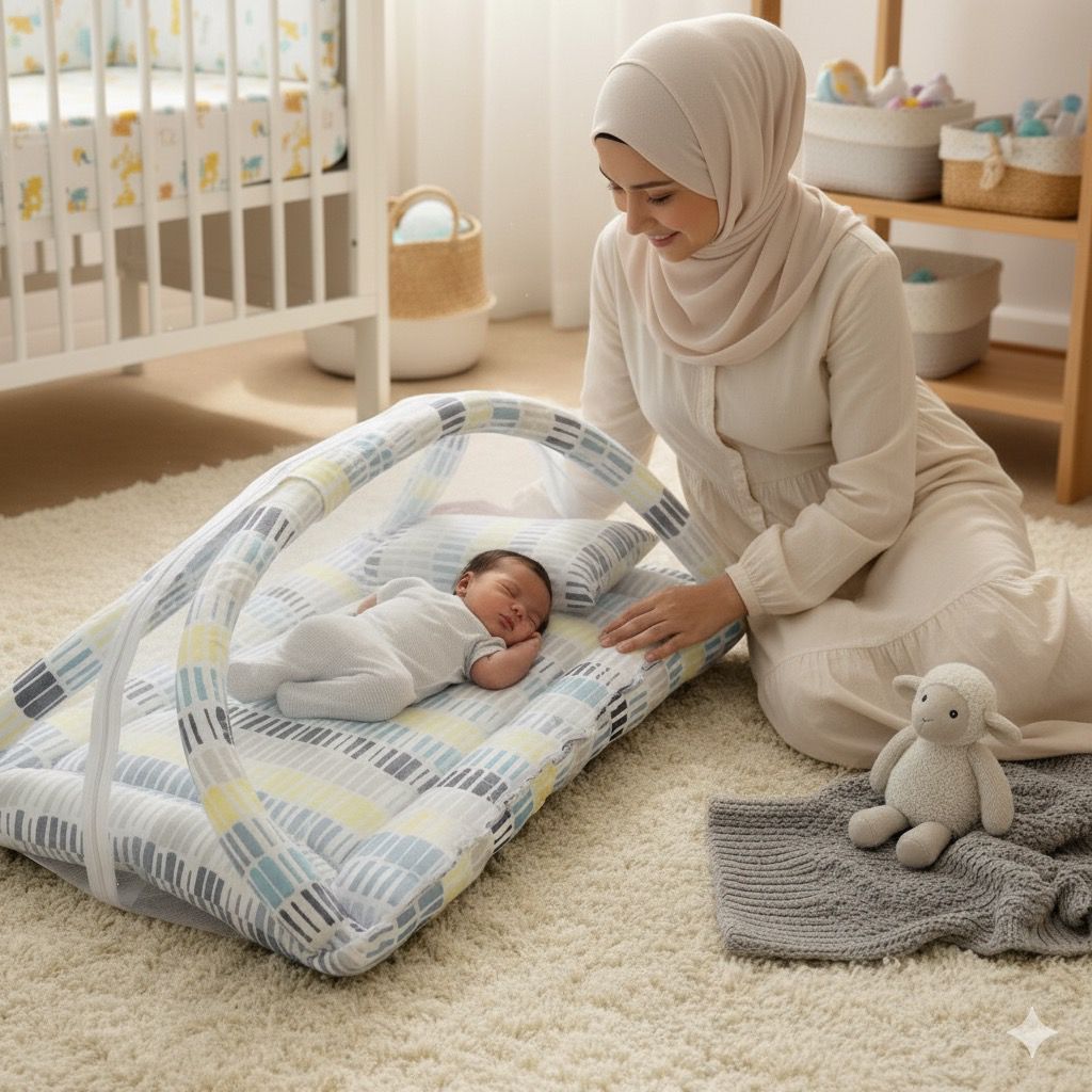 Baby Snuggle Mosquito Net with Pillow & Toy Hangings- White Lining