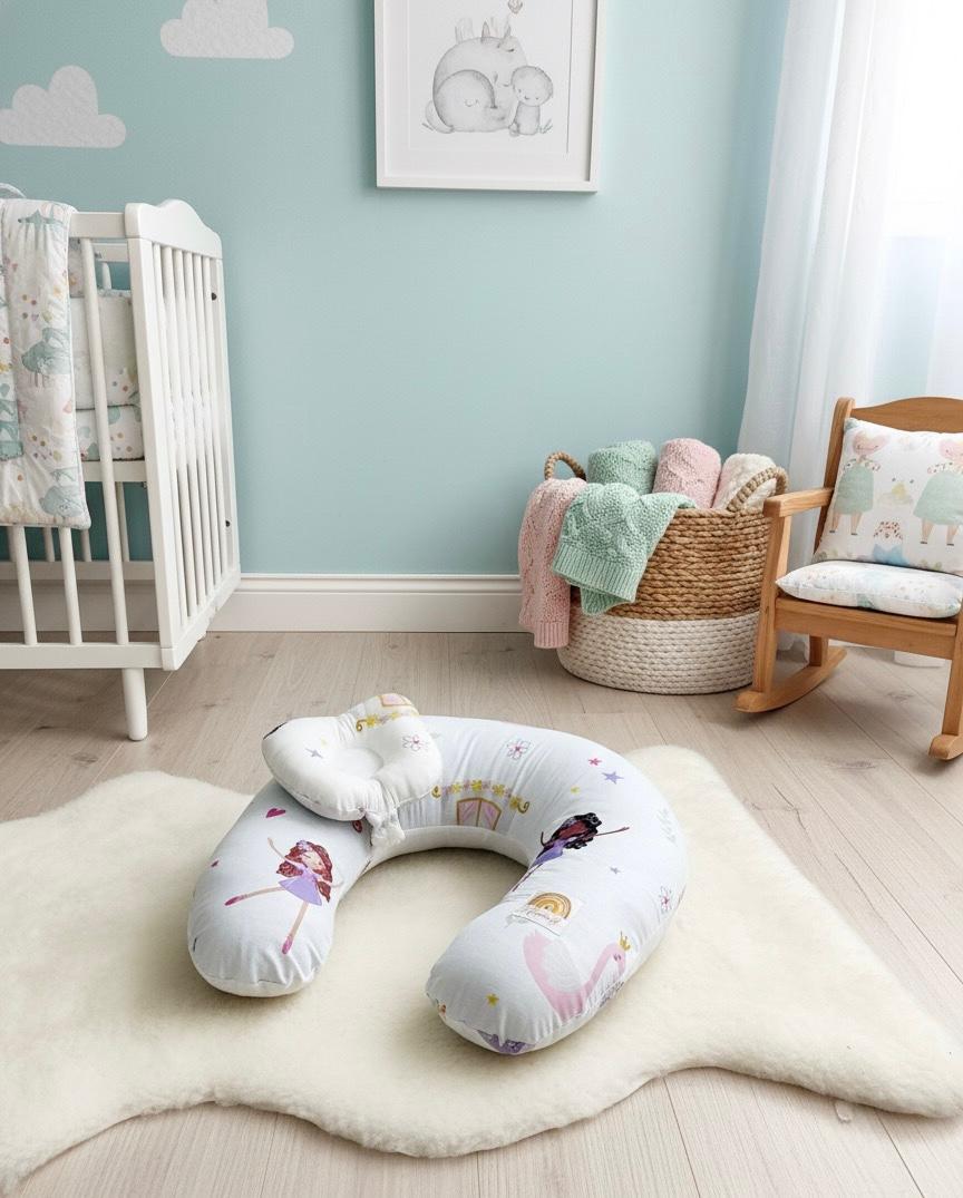 Printed Cotton Baby Nursing Pillow with Removable Cover & Head Pillow-Little Dolls