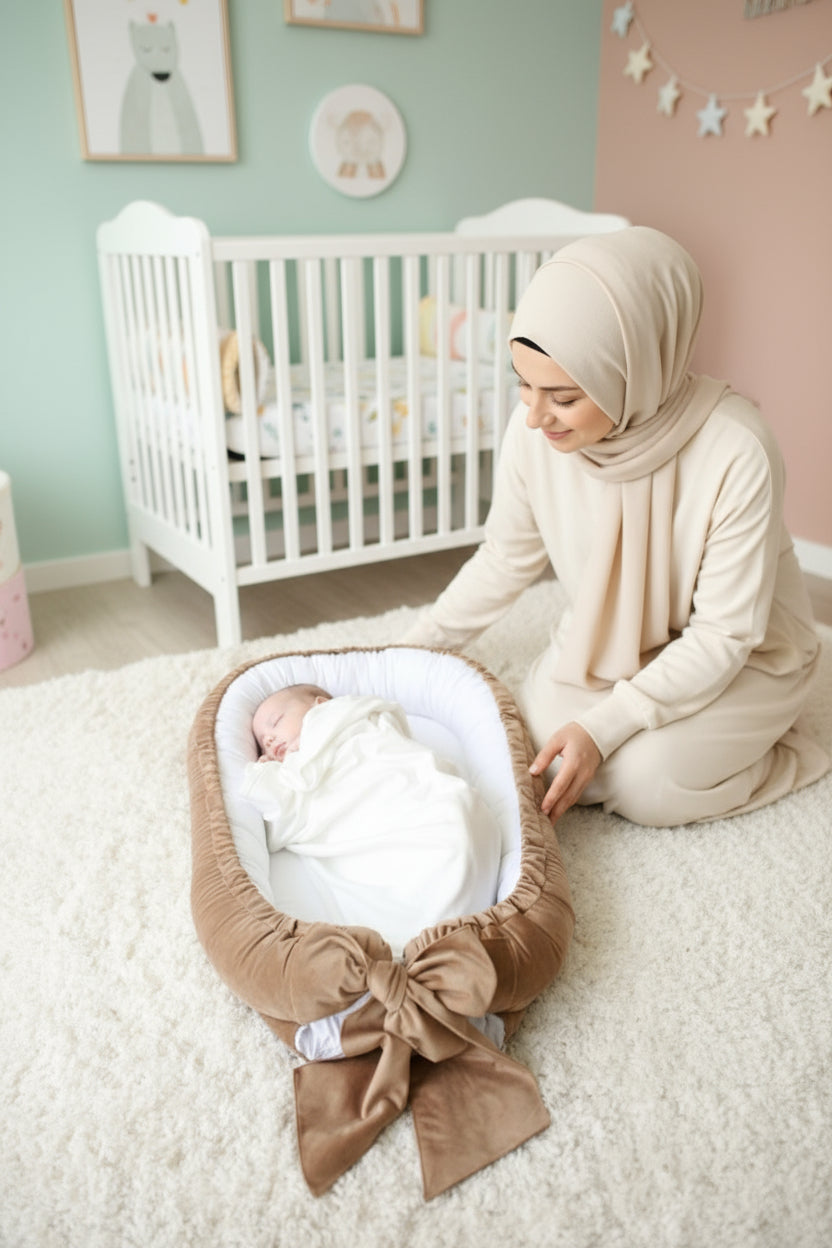 Velvet/ Cotton Baby Nest- White & Brown