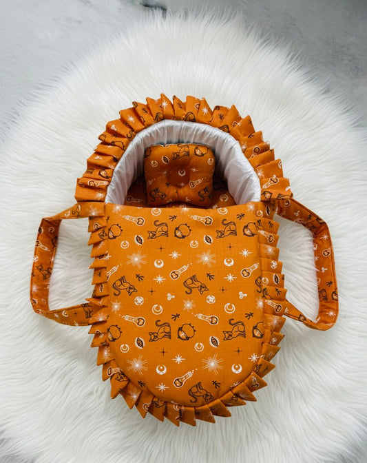 Printed Cotton Baby  Basket with Head Pillow- Orange Magic
