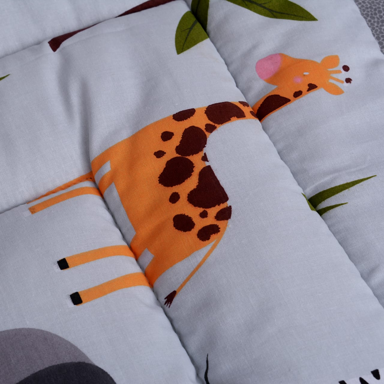 Printed Cotton Baby Cot Set-9 pcs-Gray Jungle