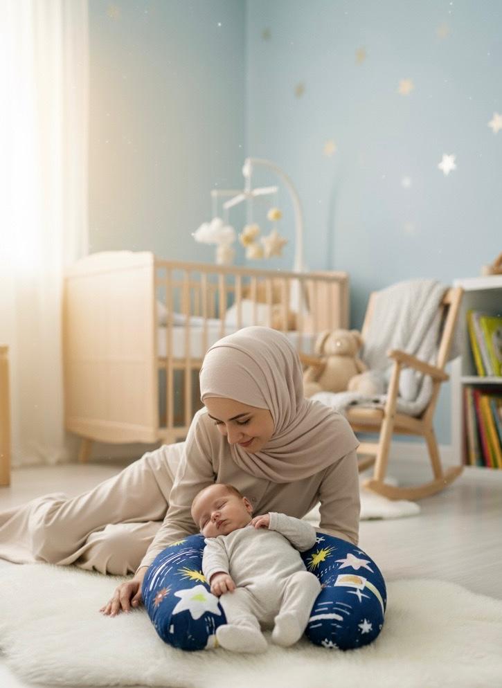 Printed Cotton Baby Nursing Pillow with Removable Cover & Head Pillow- Shiny Stars