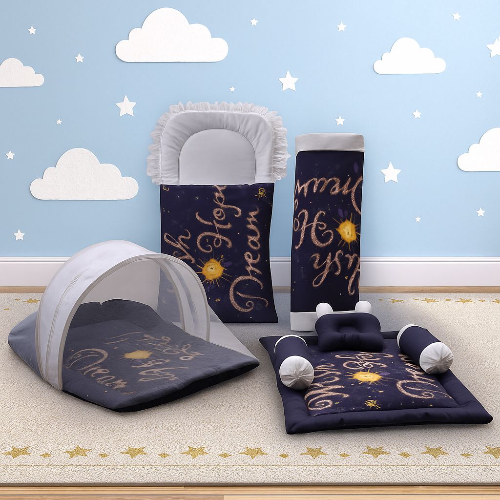 Cotton Baby Bed Set-7 pcs- Blue Dream