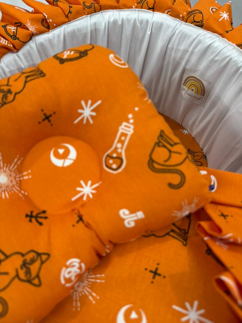 Printed Cotton Baby  Basket with Head Pillow- Orange Magic