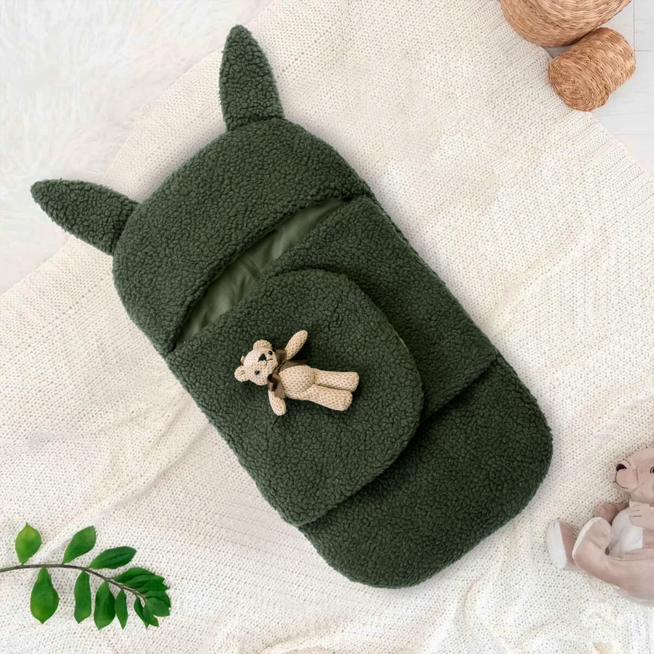 Winter Baby Swaddle/ Baby Blanket Wrap Quilted-Green