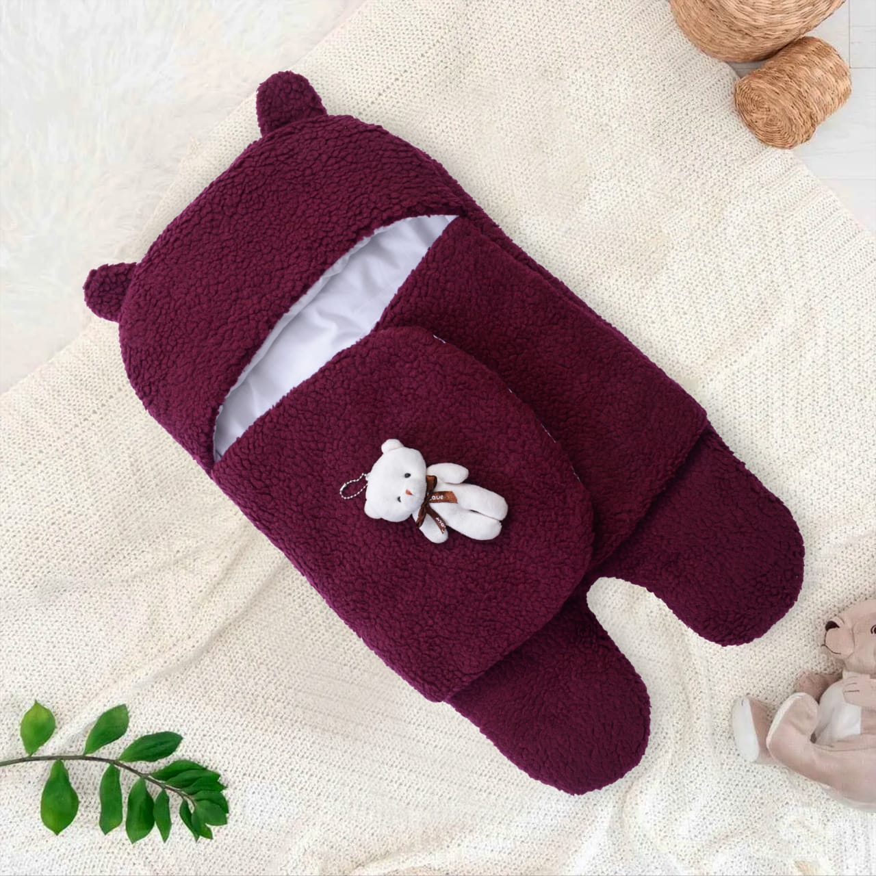 Winter Baby Swaddle Leggy/ Baby Blanket Wrap Quilted-Maroon