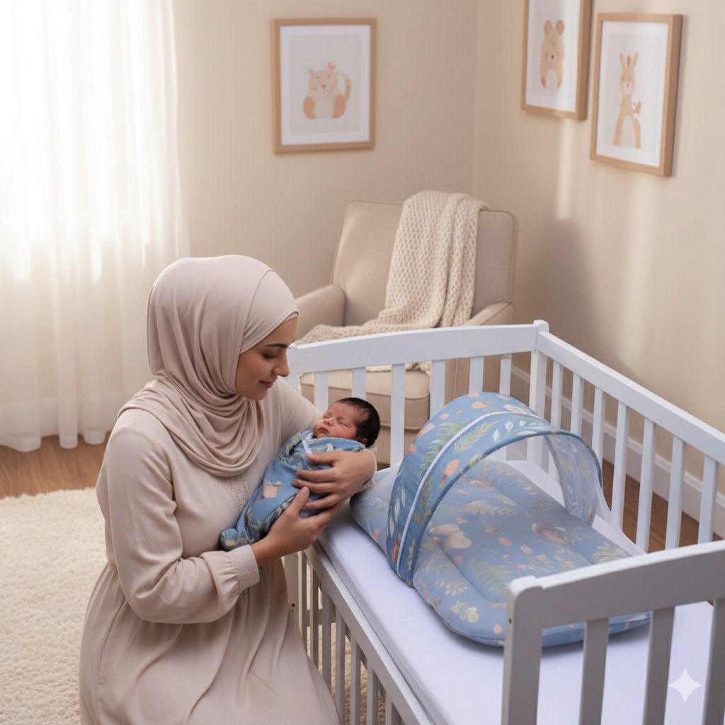Printed Baby Mosquito Net with Pillow-Green