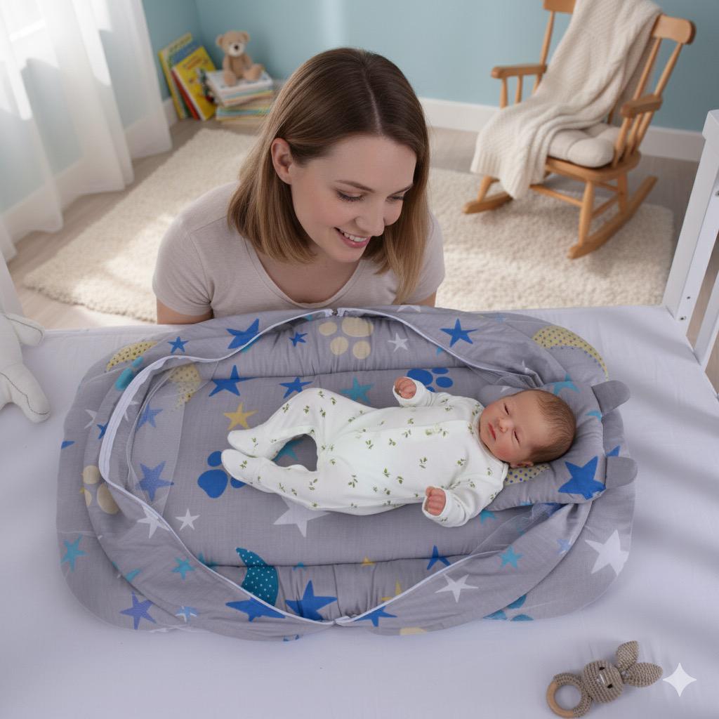 Printed Baby Mosquito Net with Pillow-Gray Star