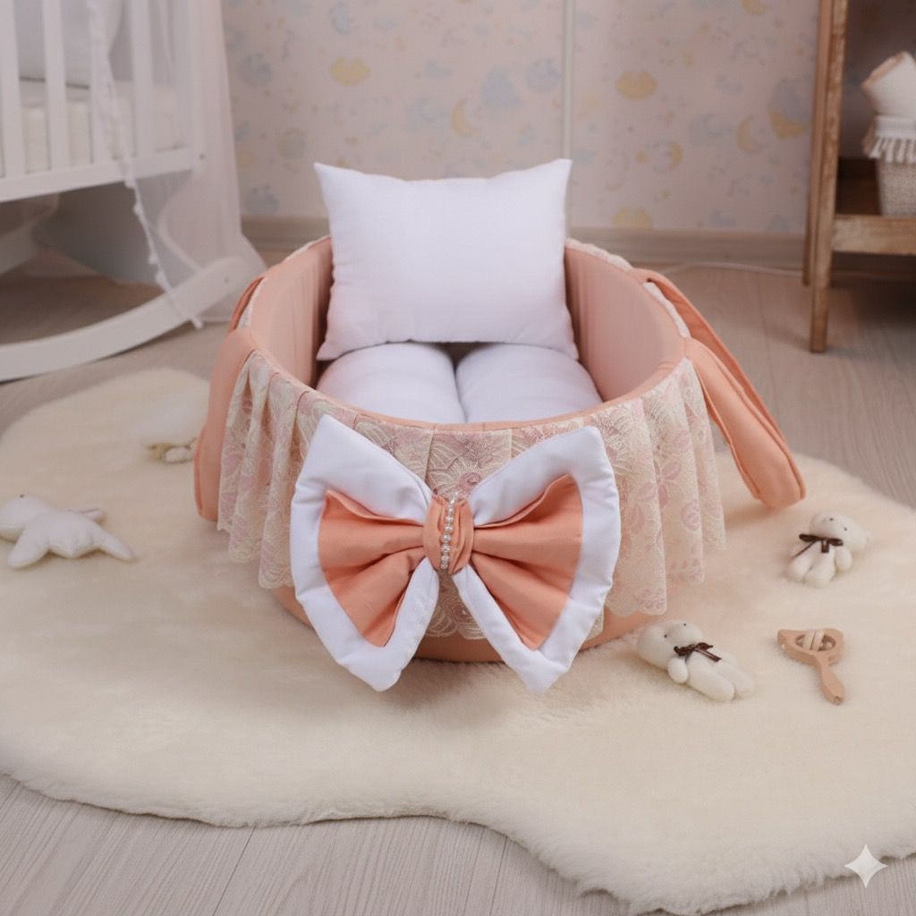 Luxury Cotton Baby Basket-Peach