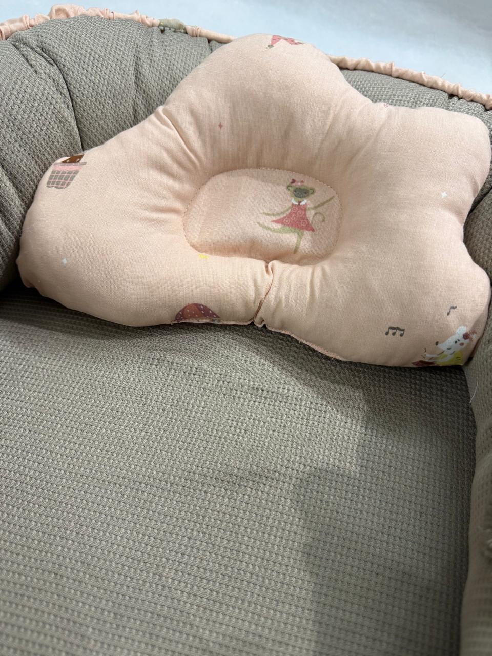 Cotton/ Waffle Baby Snuggle Bed With Pillow and Mosquito Net- Beige