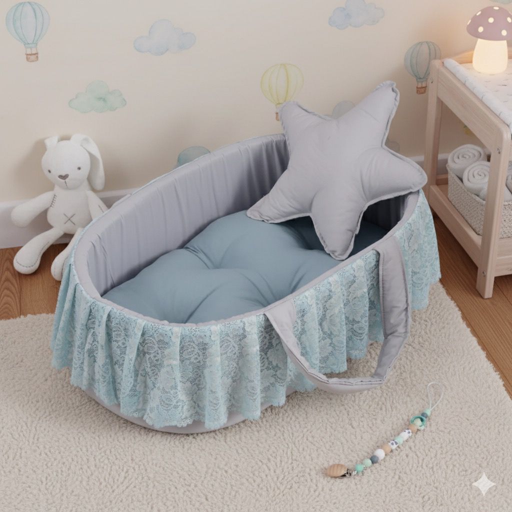 Luxury Cotton Baby Basket-Light Gray