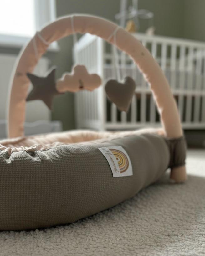 Cotton/ Waffle Baby Snuggle Bed With Pillow and Mosquito Net- Beige