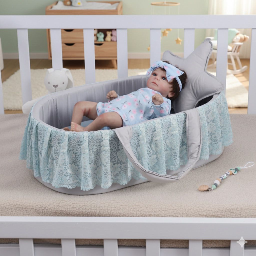Luxury Cotton Baby Basket-Light Gray