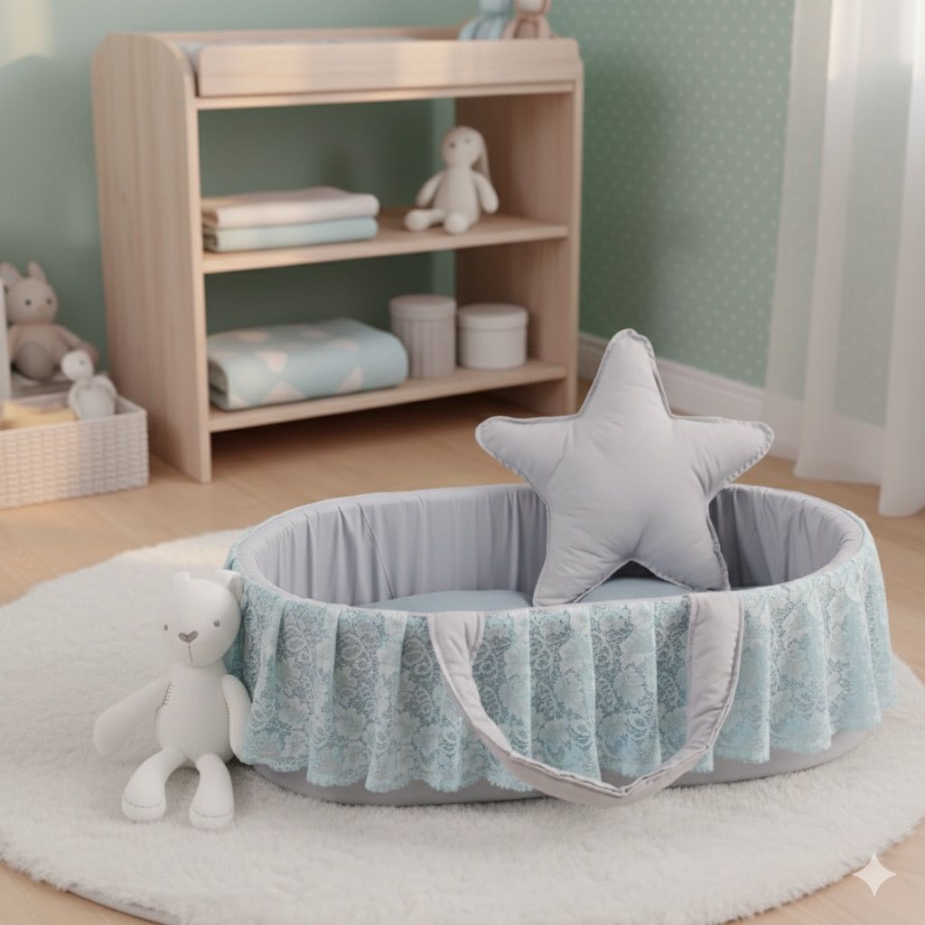 Luxury Cotton Baby Basket-Light Gray
