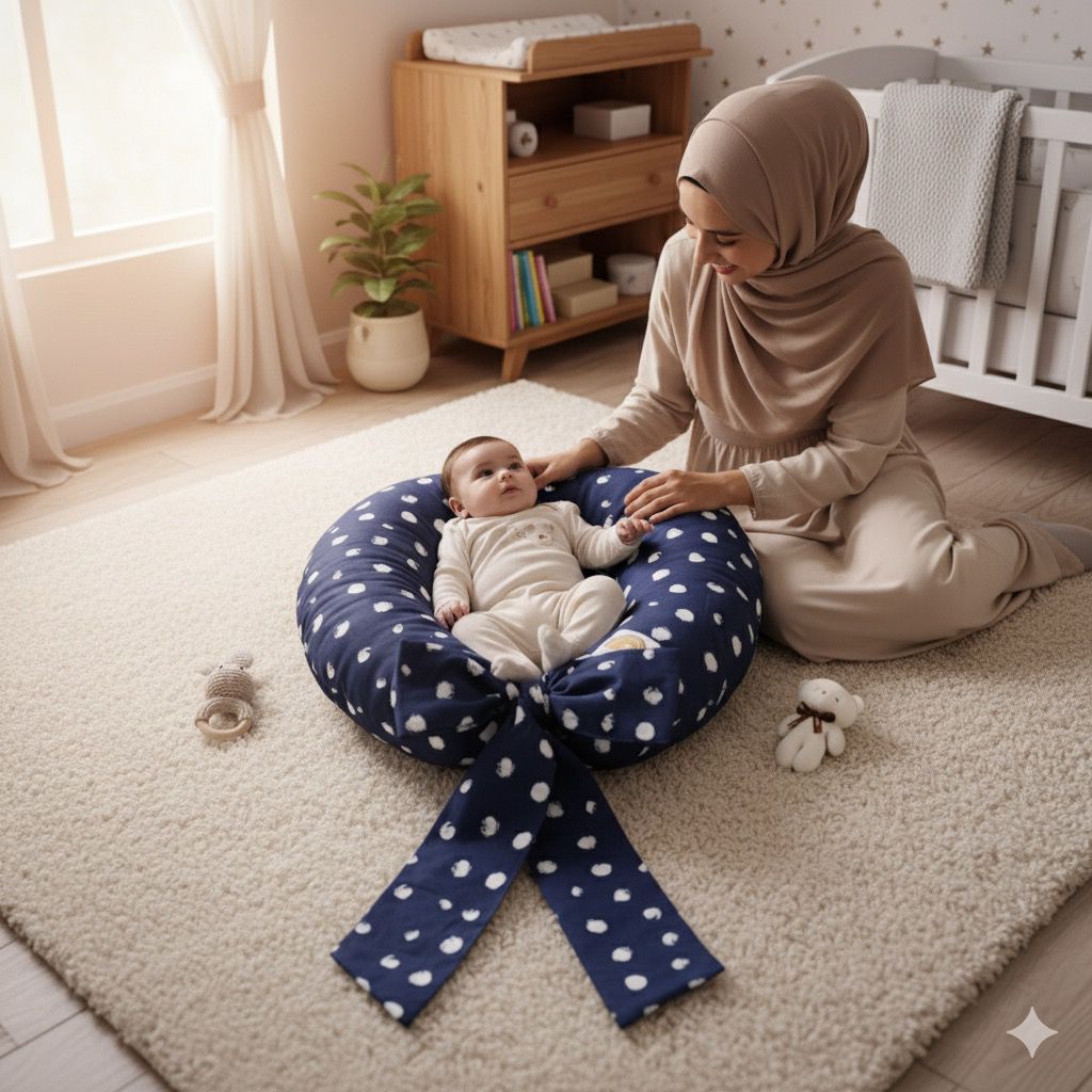 Printed Baby Nursing pillow with Removable Cover-Blue