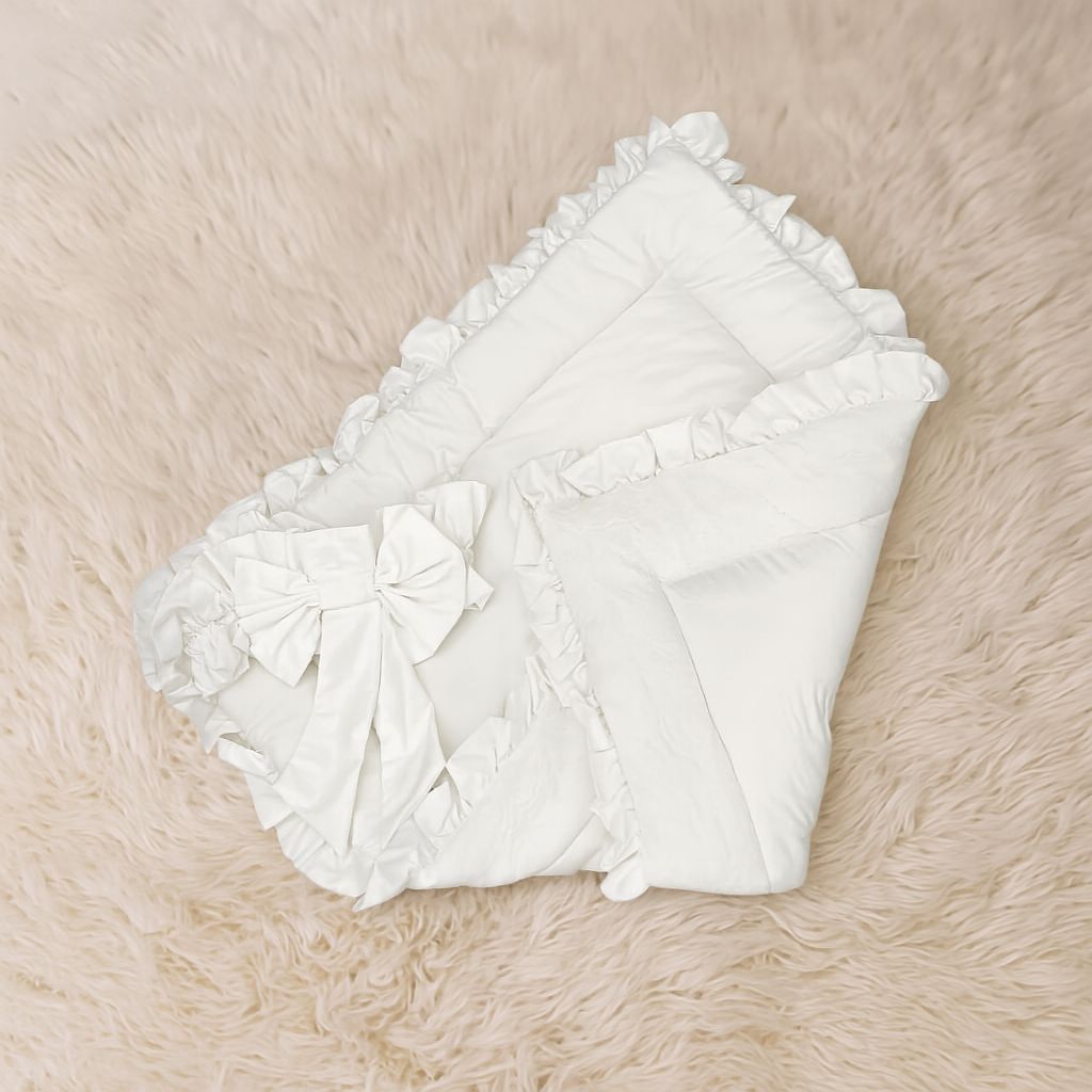 Frilly Cotton Satin Foldable Baby Sleeping Bag-White