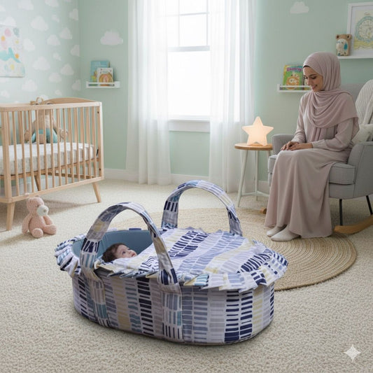Printed Cotton Baby  Basket with Head Pillow-Lining