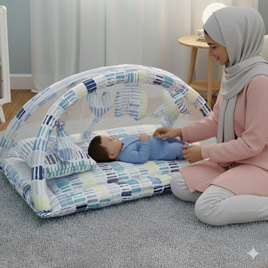 Baby Snuggle Mosquito Net with Pillow & Toy Hangings- White Lining