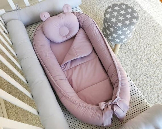 Cotton Baby Nest With Head Pillow-Light purple
