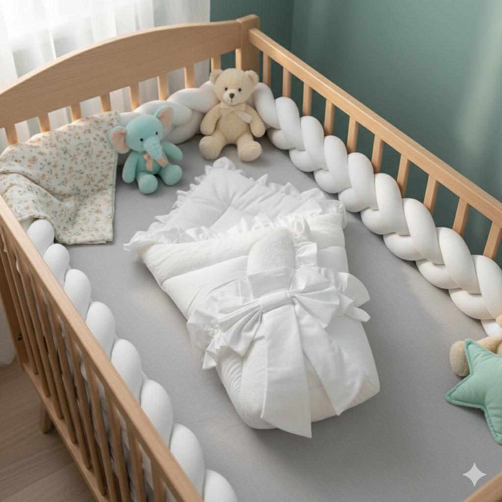 Frilly Cotton Satin Foldable Baby Sleeping Bag-White